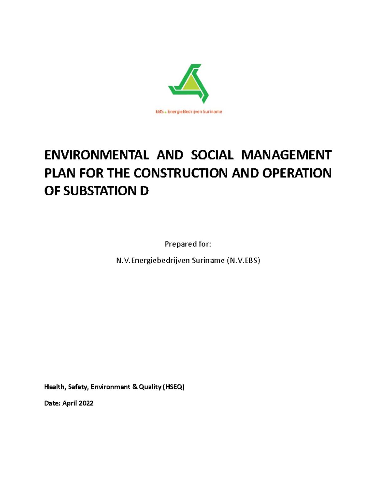 Final ESMP for Substation D Construction and Operation - N.V.EBS - Studocu