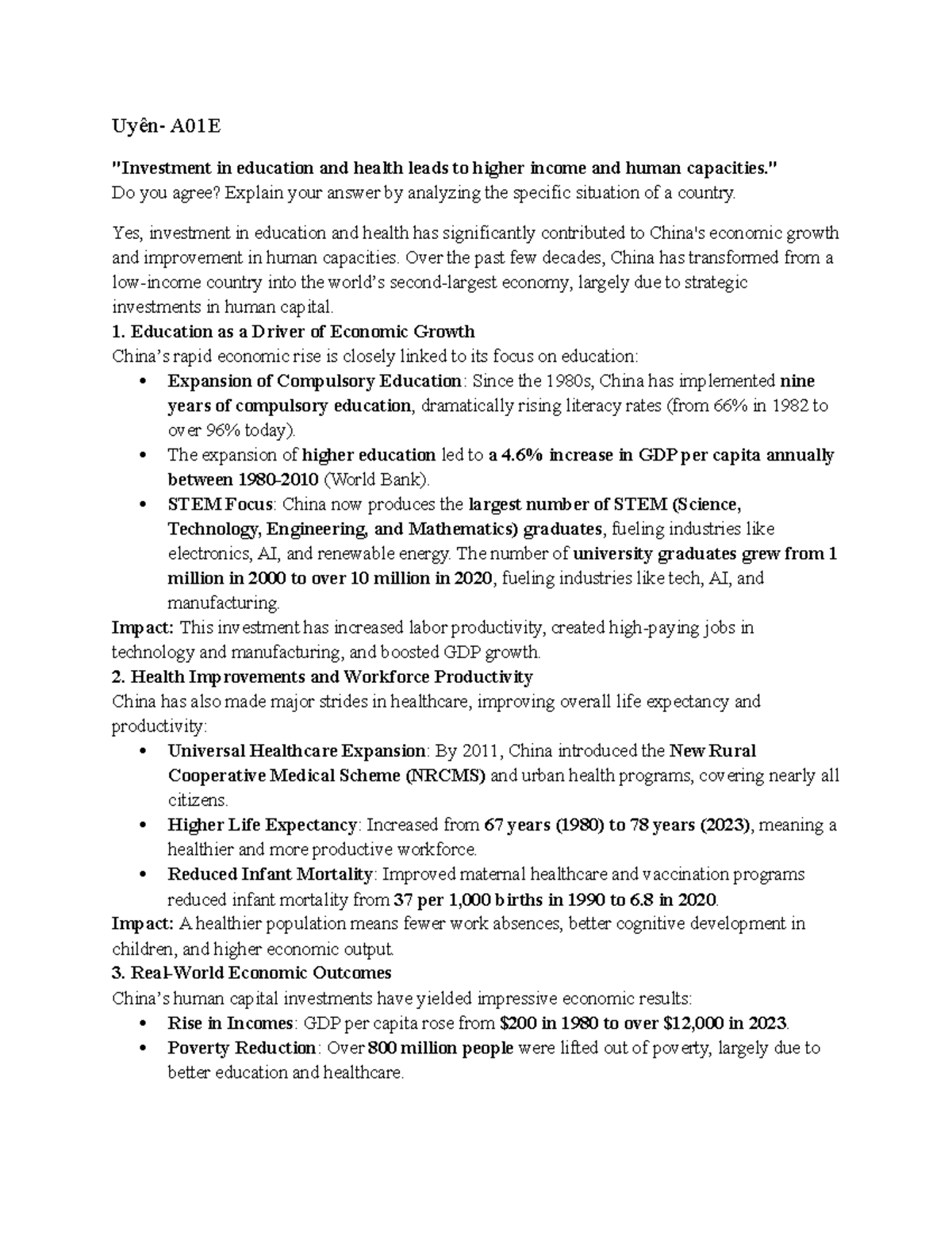 BTVN chapter 4: The impact of education and health on economic growth ...