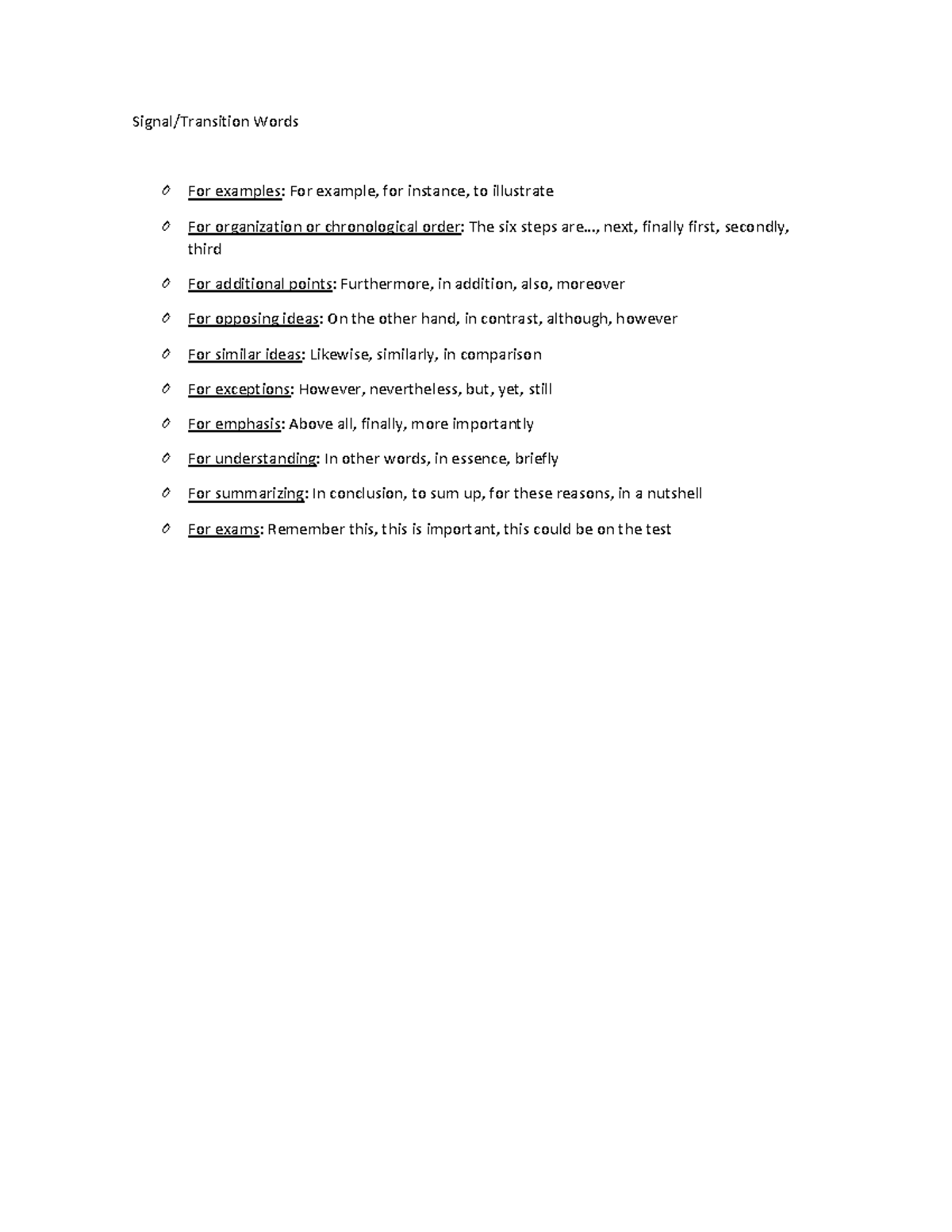 Signal Words and Phrases for Effective Writing - Studocu