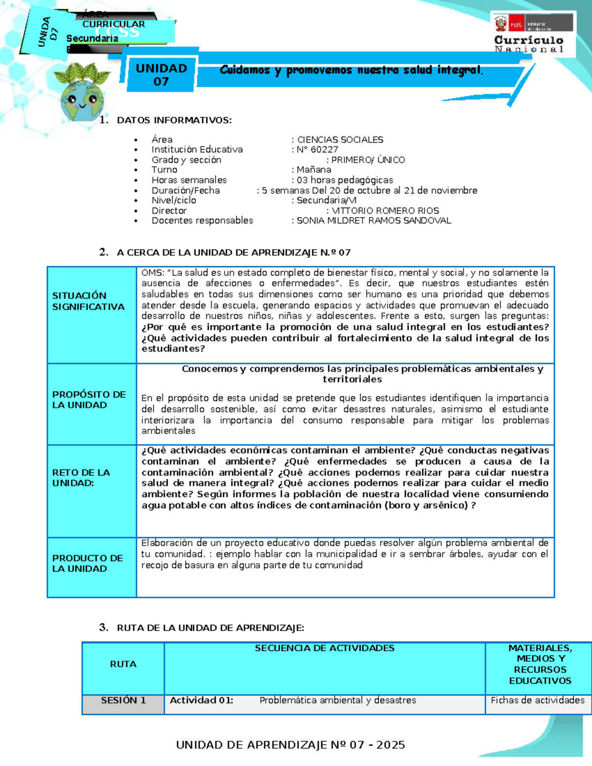 Unidad de Aprendizaje N° 07: Salud Integral y Medio Ambiente - CCSS ...