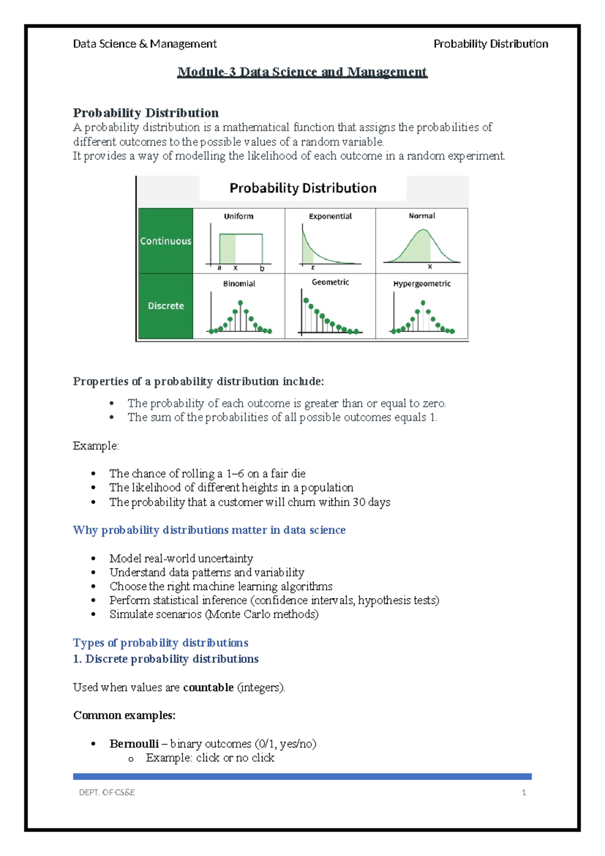 Data Science M3: Understanding Probability Distributions - Studocu