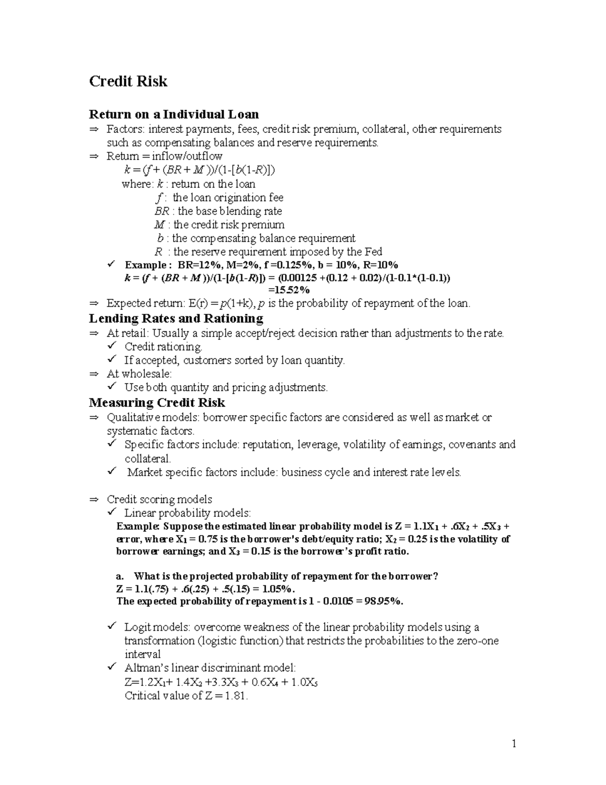 Credit Risk Analysis in Banking: Key Measures and Calculations - Studocu