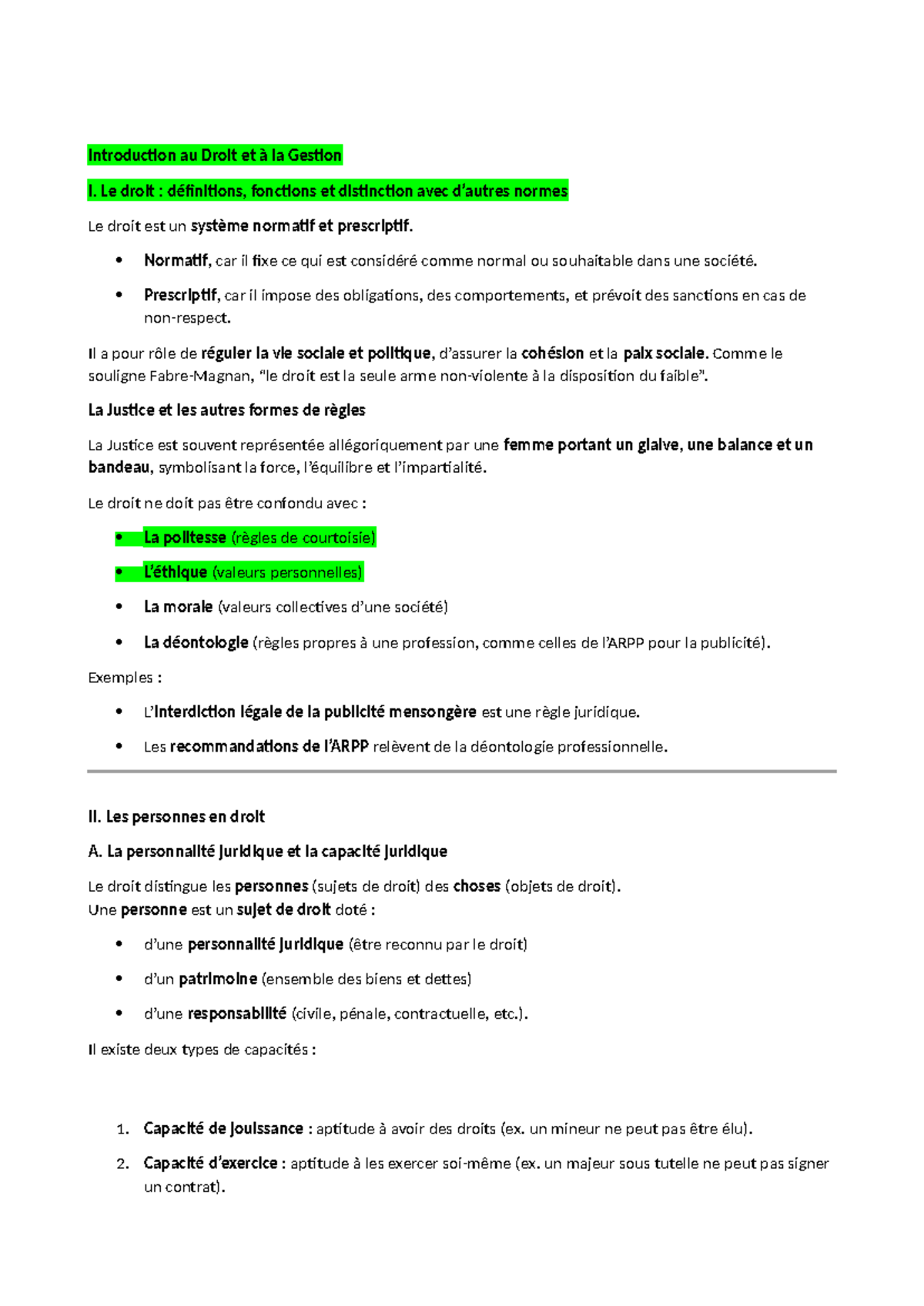 Introduction au Droit et à la Gestion I : Concepts et Normes Juridiques ...
