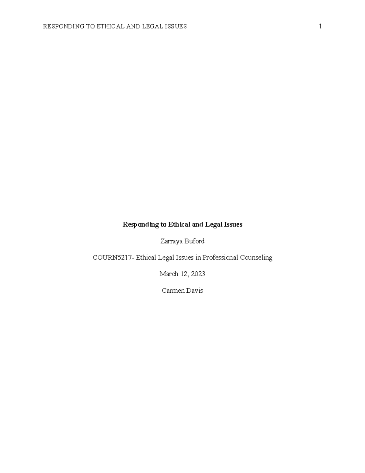 COURN5217 - Ethical and Legal Issues in Professional Counseling 9 - Studocu