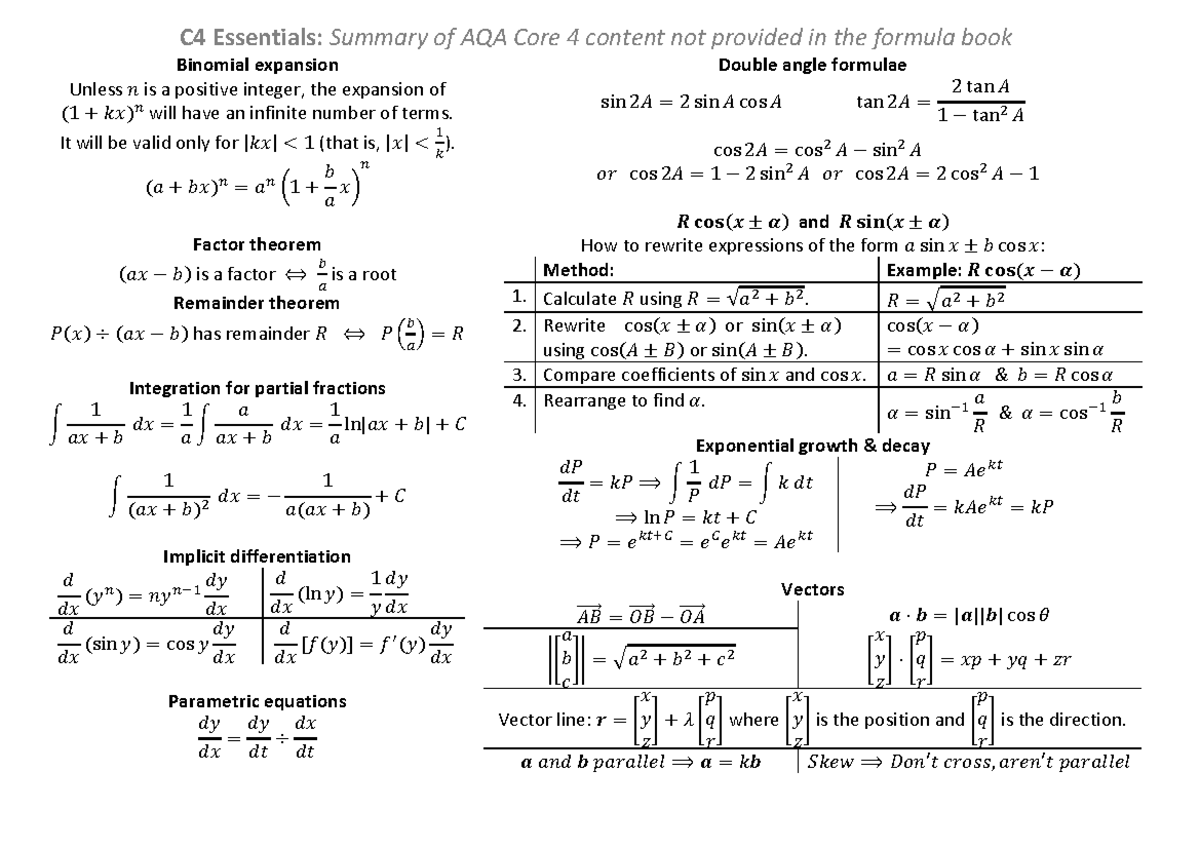 C4 Essentials: Key Concepts and Theorems Summary - Studocu