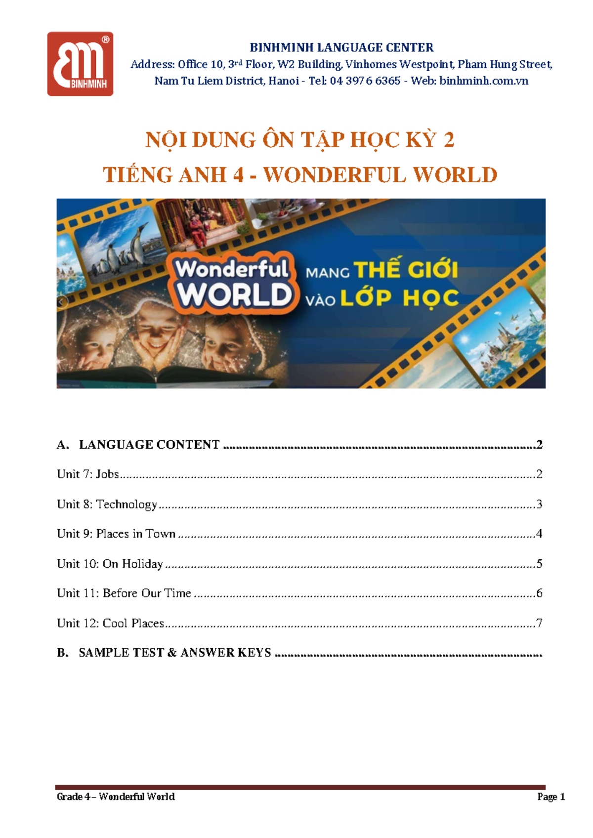 Nội dung ôn tập học kỳ 2 Tiếng Anh 4 - Wonderful World (TA4 - WW4 ...