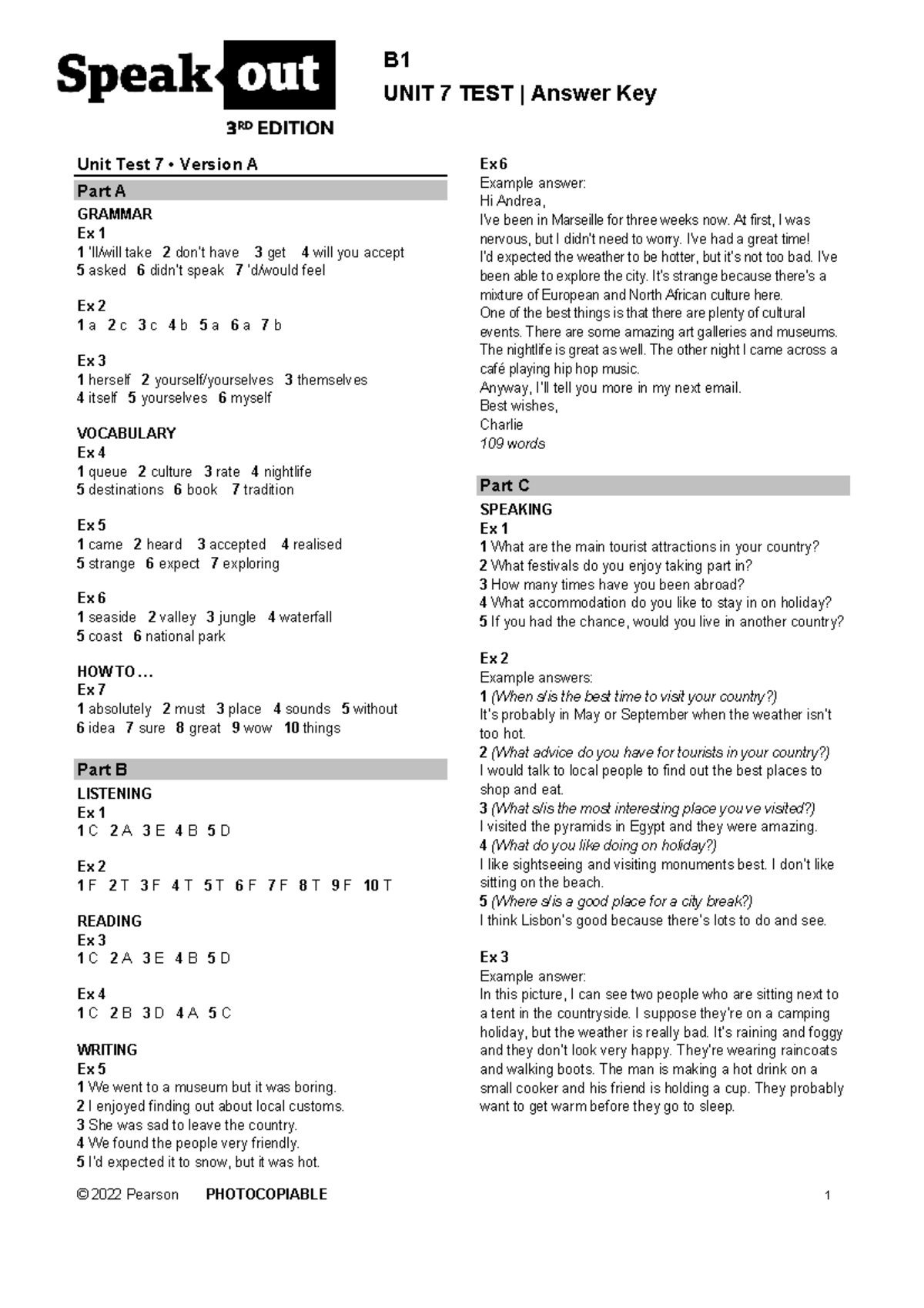 SO3 B1 Unit Test U7 Answer Key & Solutions (PDF) - Studocu