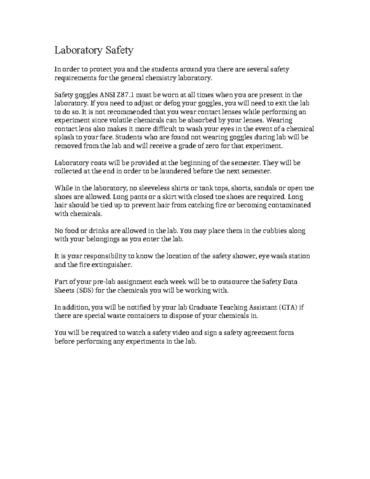 CHEM 101: Laboratory Safety Guidelines and Requirements - Studocu
