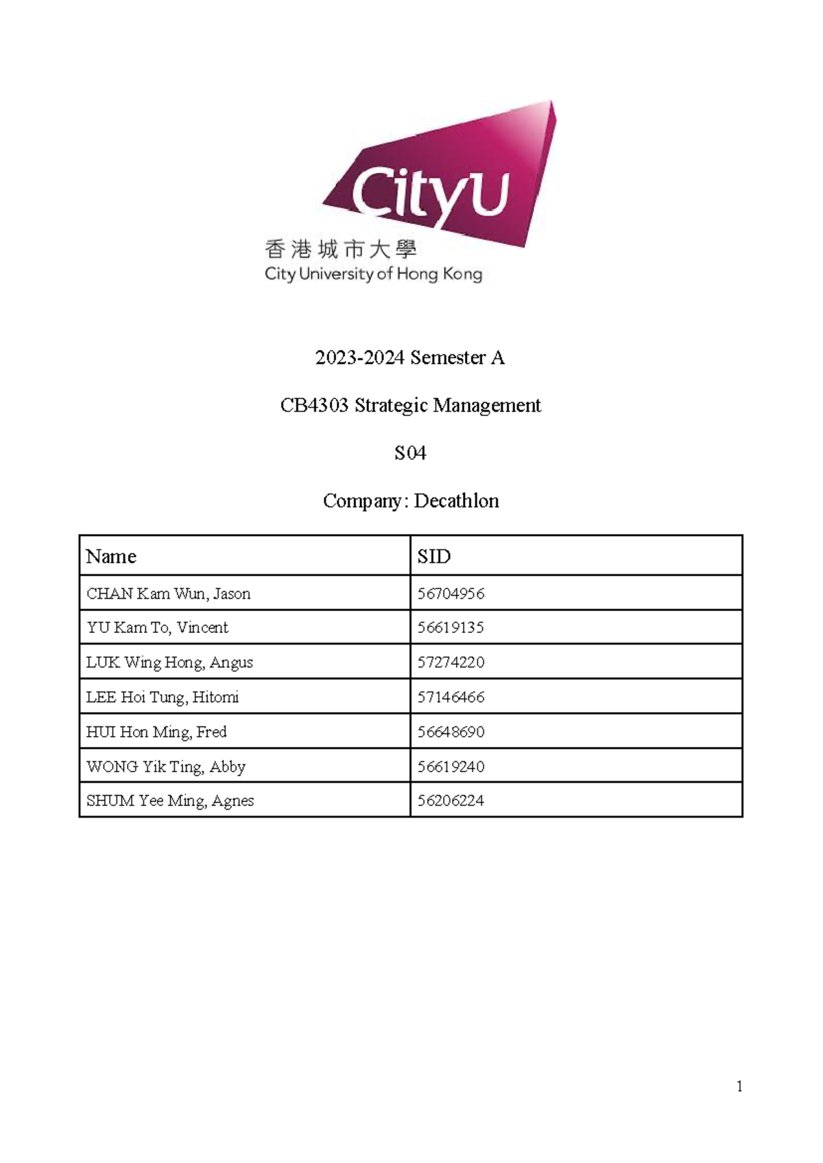 CB4303 Strategic Management Group Project: Analysis of Decathlon's ...