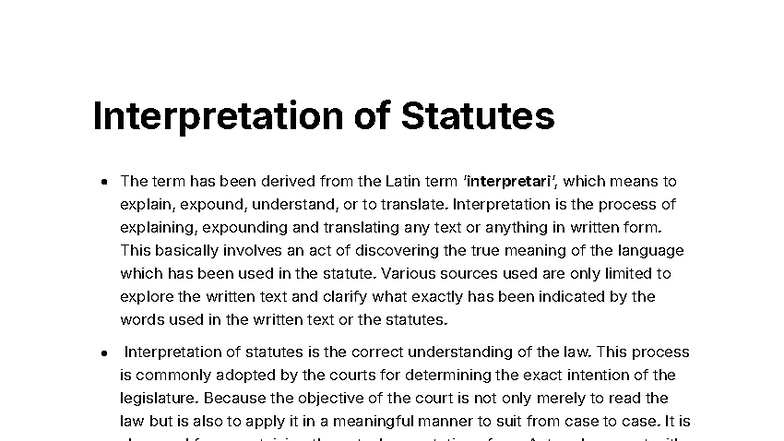 Interpretation of Statutes: Key Concepts and Principles (IOS) - Studocu