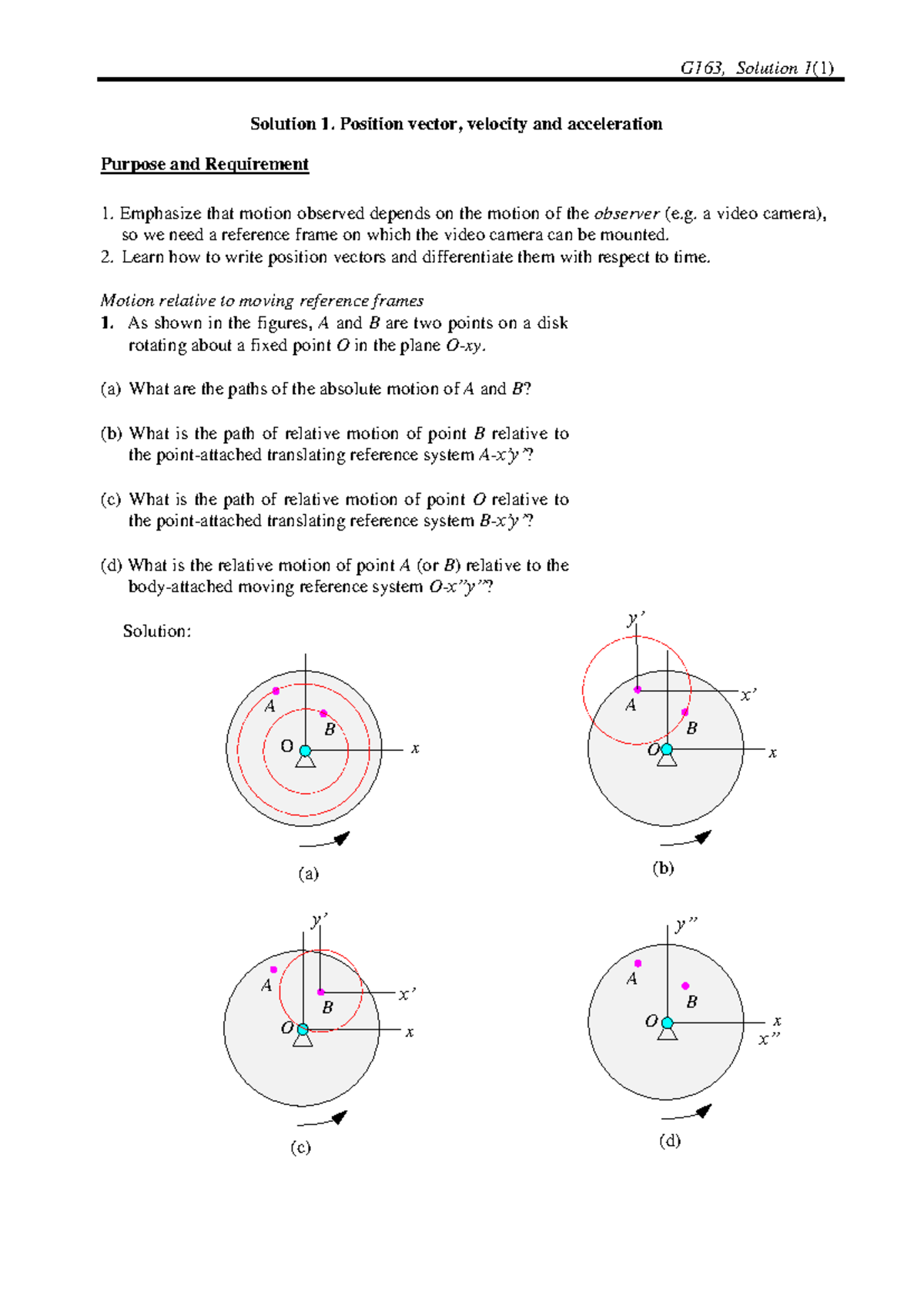 Solution 1 and answer and this and that - G163, Solution 1 (1) Solution 1. Position vector ...