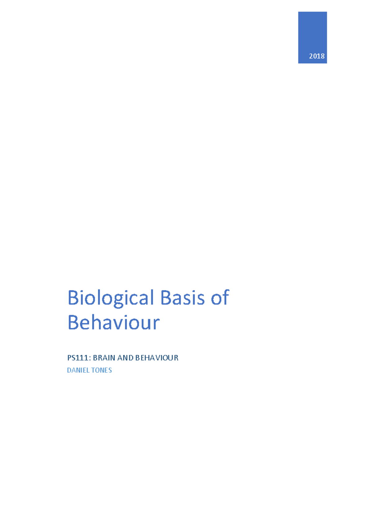 Biological Basis of Behaviour: BRAIN AND BEHAVIOUR Lecture Notes - Studocu