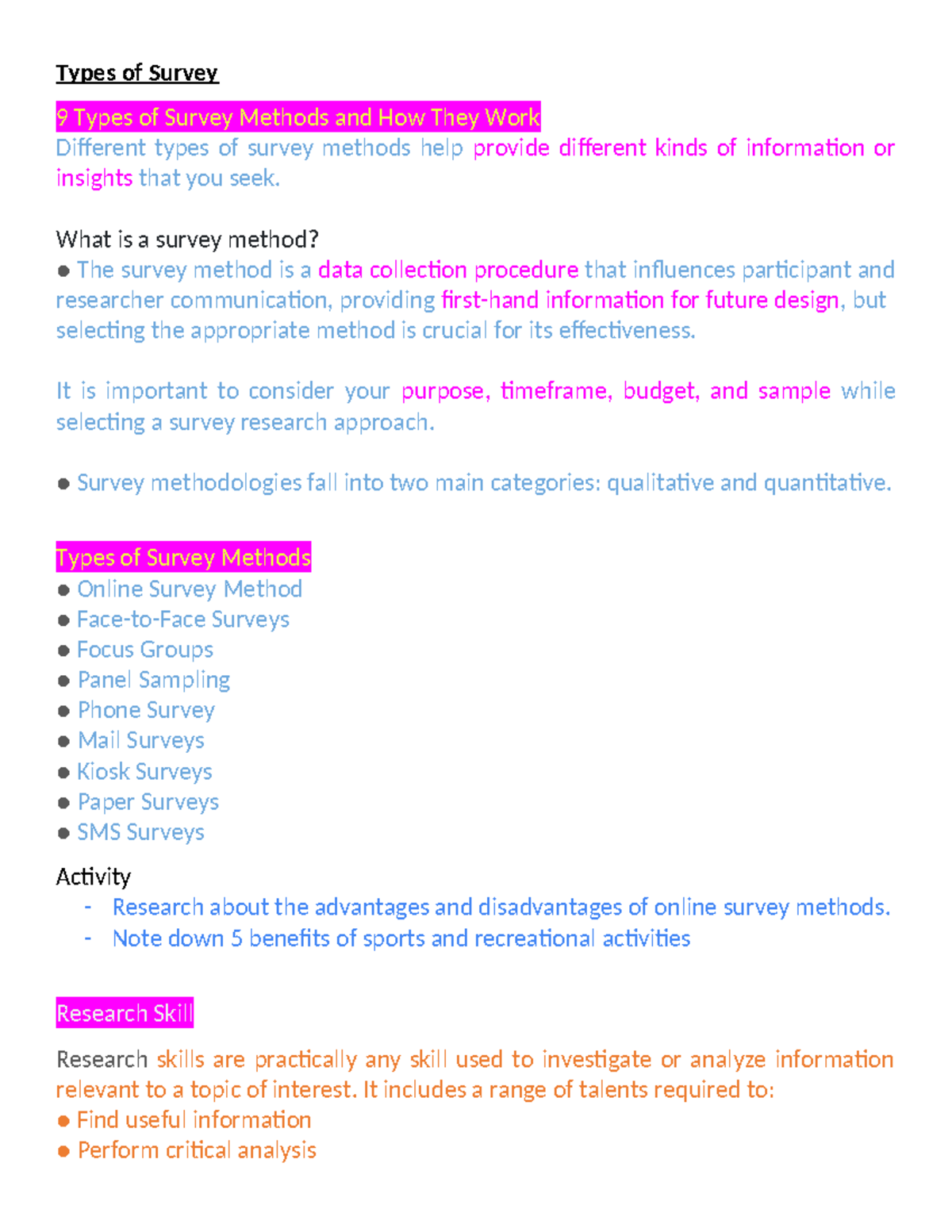 Global Persp. PPT ss - notes - Types of Survey 9 Types of Survey ...