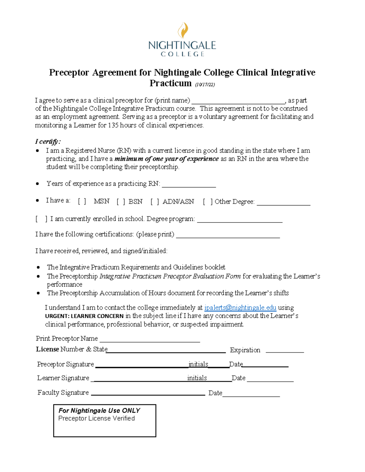 Preceptor Integrative Practicum Agreement Form 3 - Preceptor Agreement ...