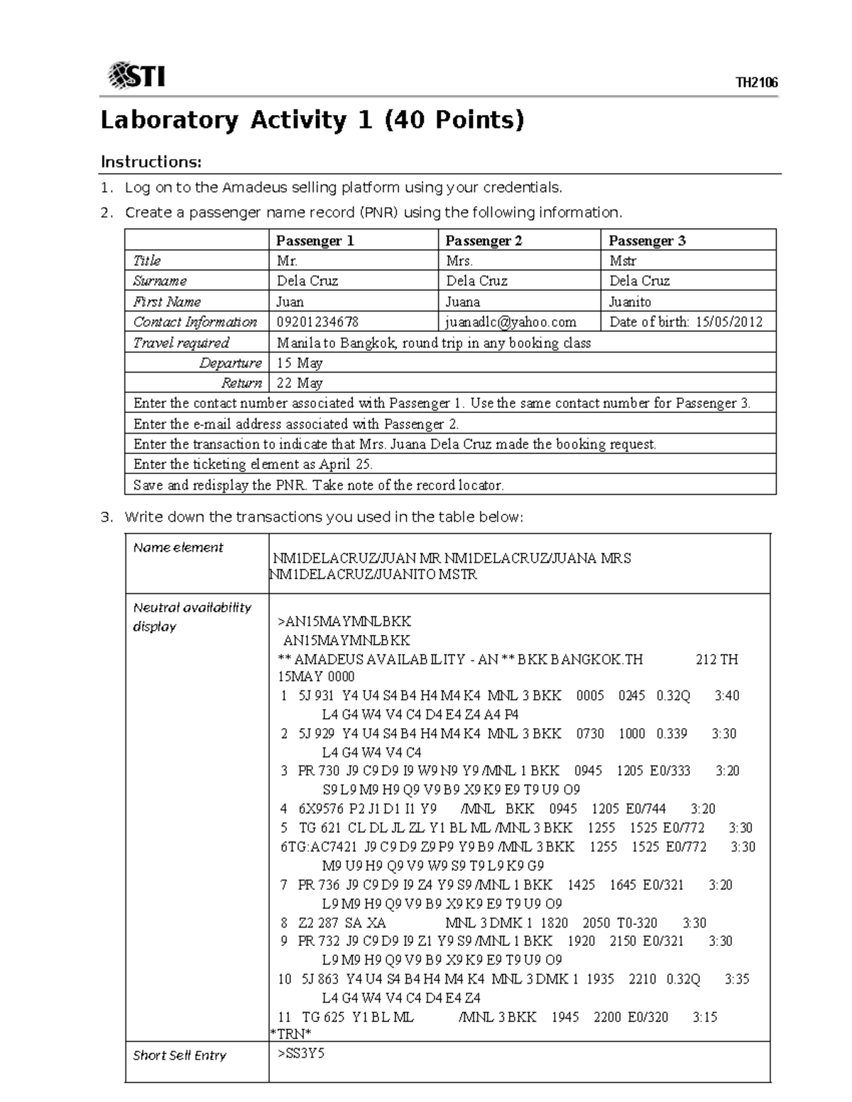 Laboratory Activity 1 Report on Amadeus Platform - CAUGIRAN - Studocu