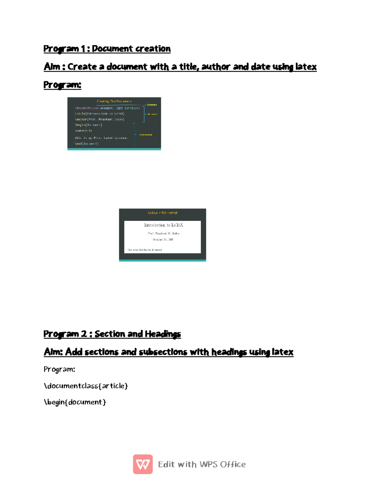 Latex-1 - Note - Program 1 : Document creation Aim : Create a document ...
