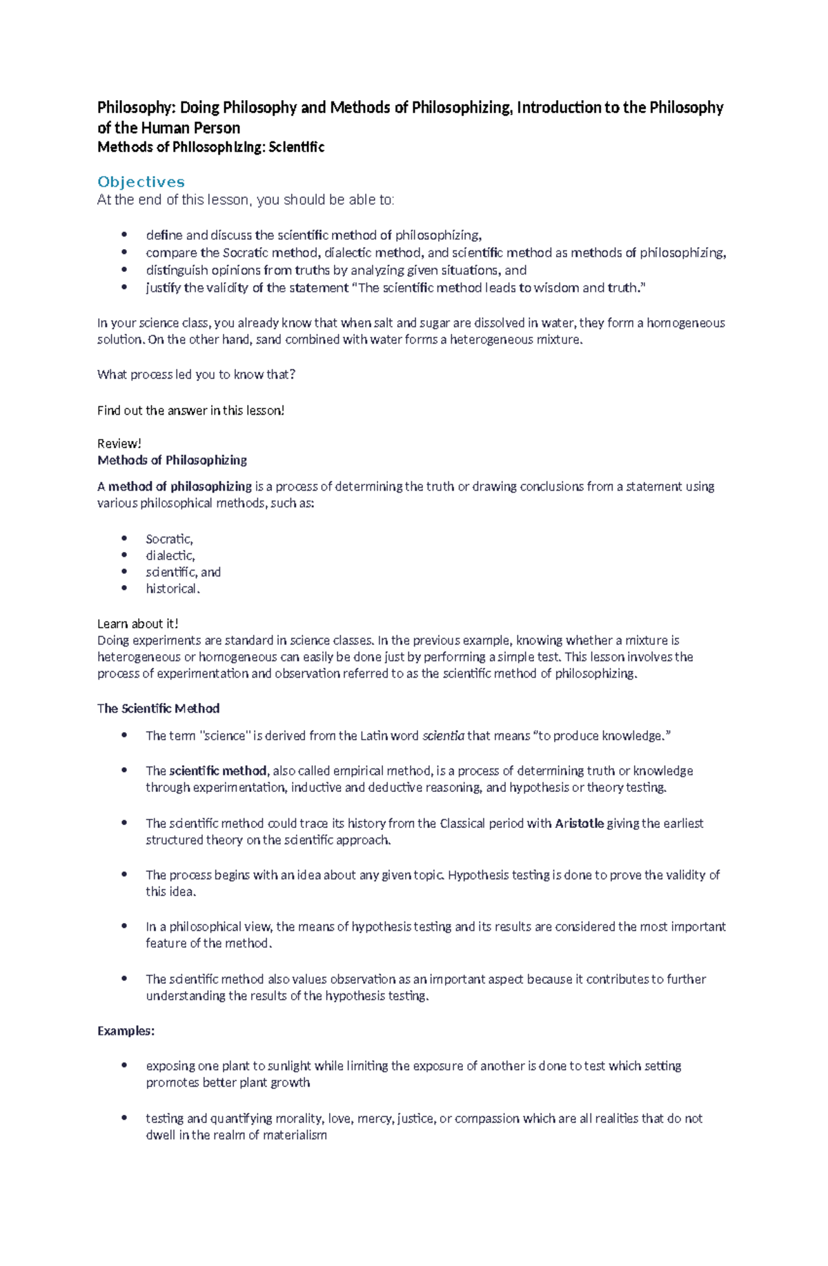 PHIL 101: Methods of Philosophizing - Scientific Approach Overview ...
