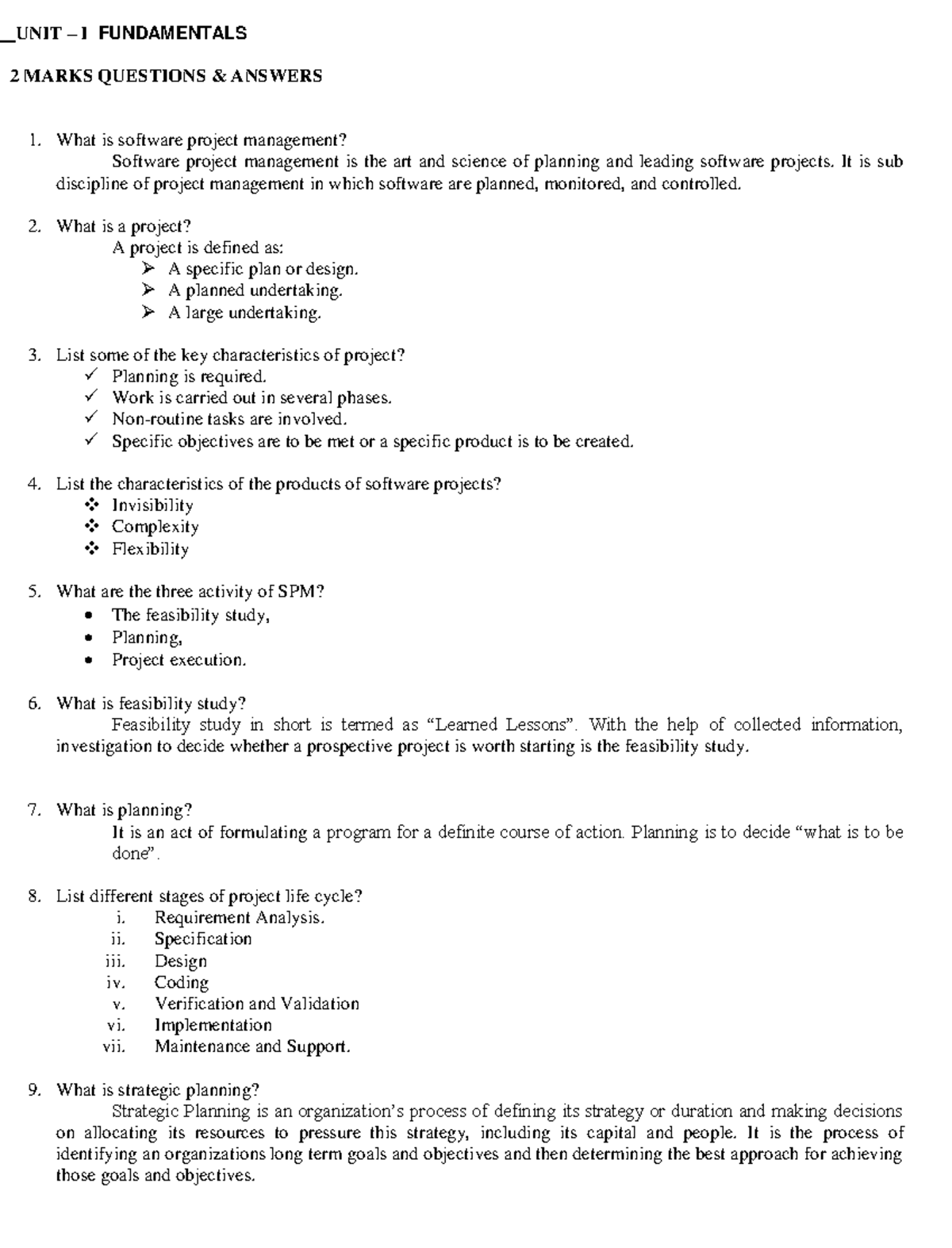 Software Project Management: 2 Marks Q&A Overview - Studocu