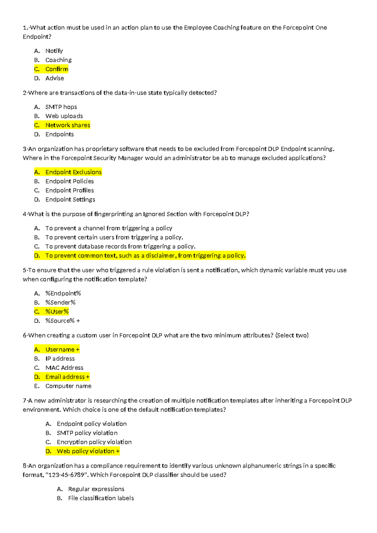 Forcepoint DLP Quiz Questions & Answers for DLP Course - Studocu
