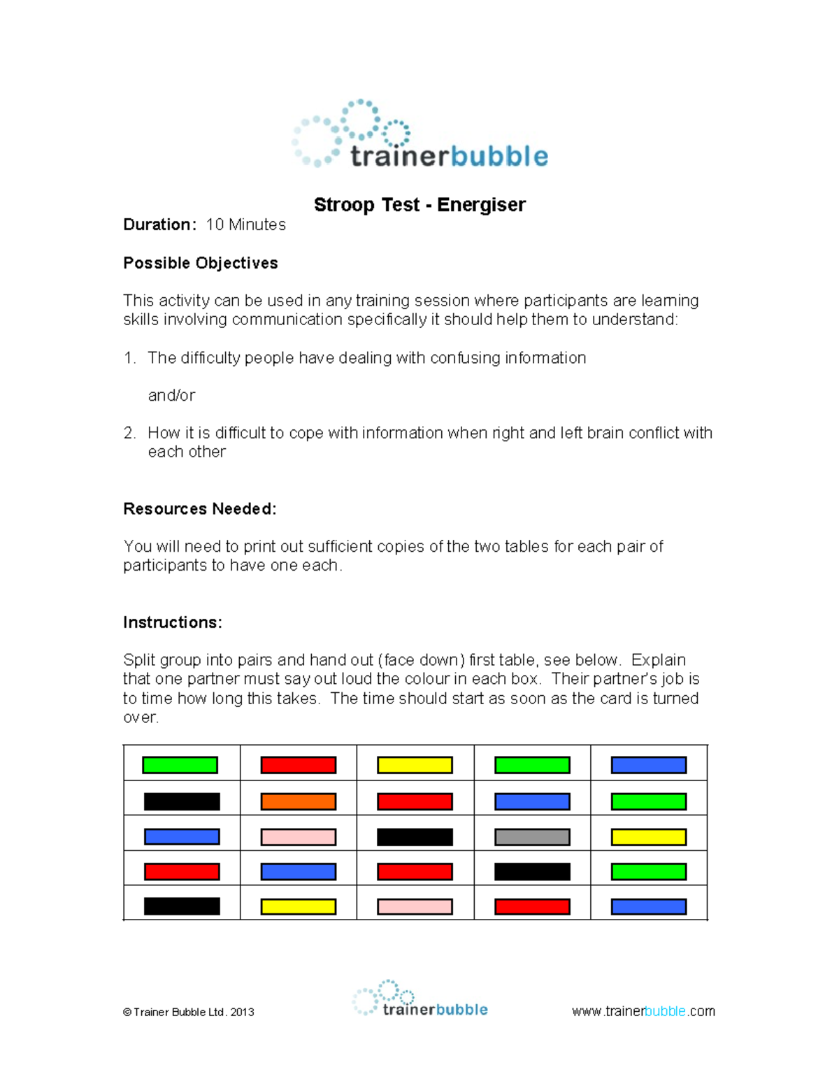 Stroop-Test-Energiser - Stroop Test - Energiser Duration: 10 Minutes ...