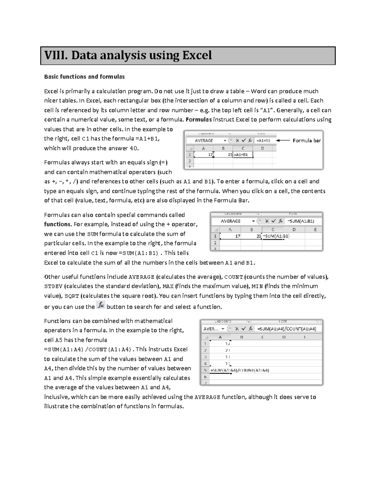 Data Analysis Using Excel: Basic Functions & Formulas Guide - Studocu