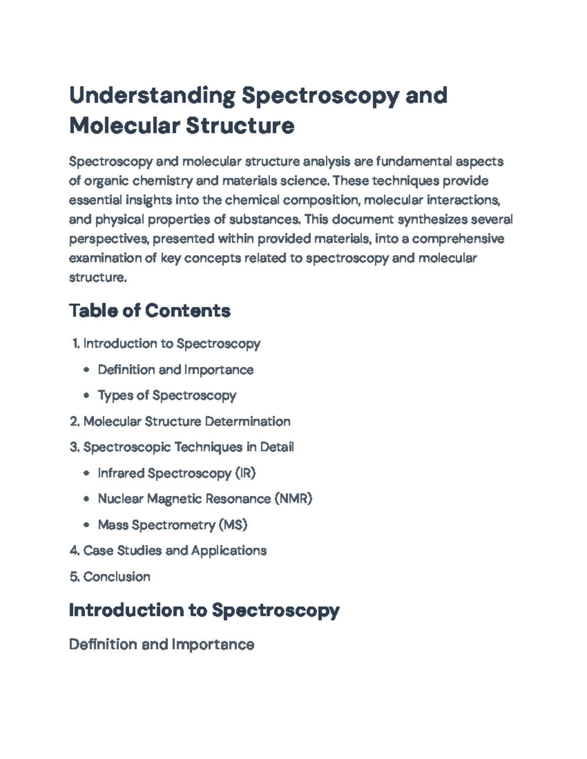 Spectroscopy and Molecular Structure: Techniques and Applications ...