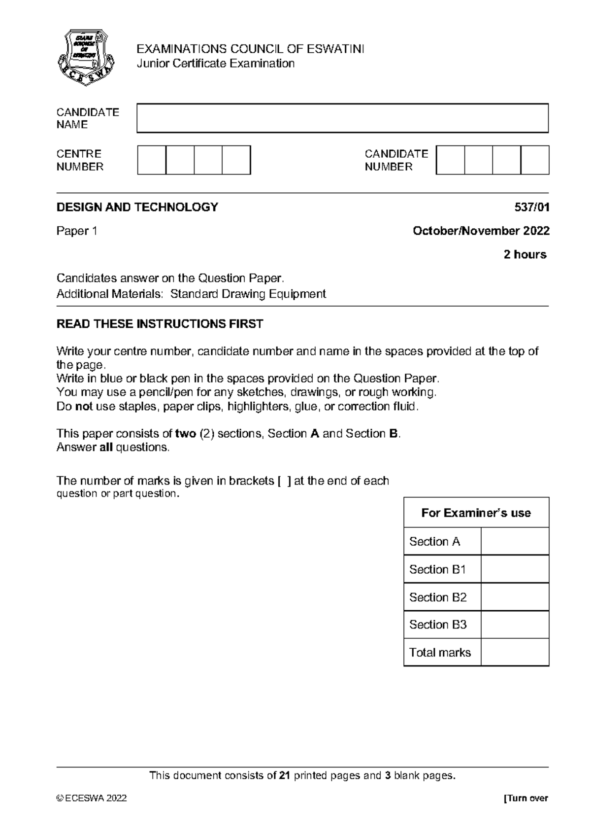 JC Design and Technology 2022 Paper 1 Examination Questions - Studocu