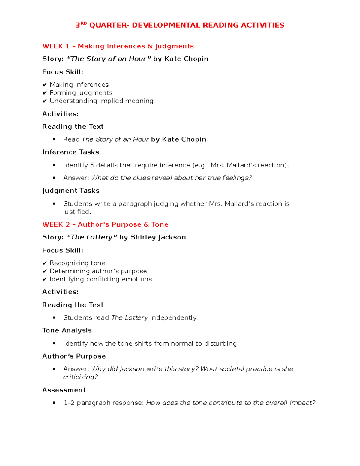 3RD QUARTER DEV READING ACTIVITIES: Inferences, Tone, POV & Bias - Studocu