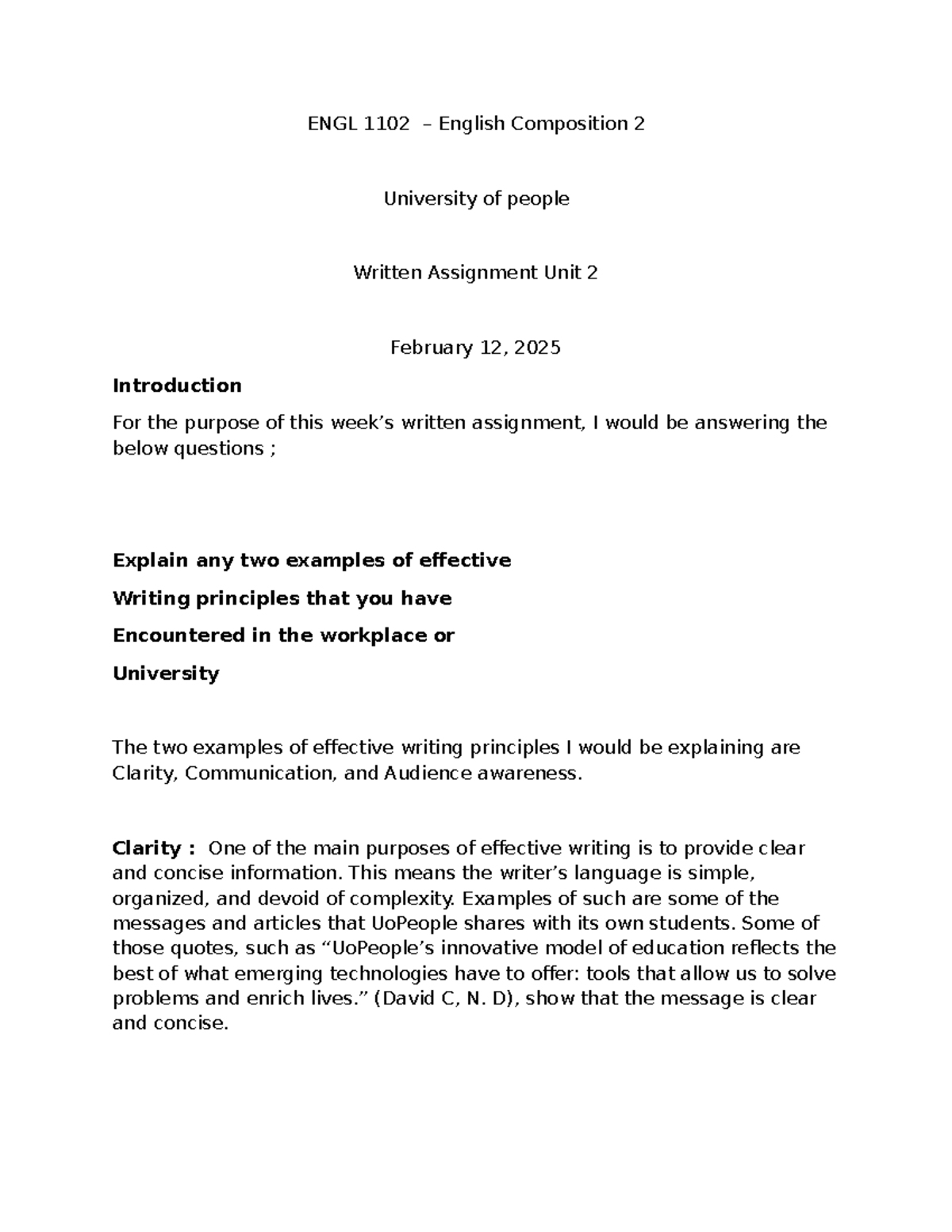 BUS 1102 Written Assignment Unit 2 - ENGL 1102 – English Composition 2 ...