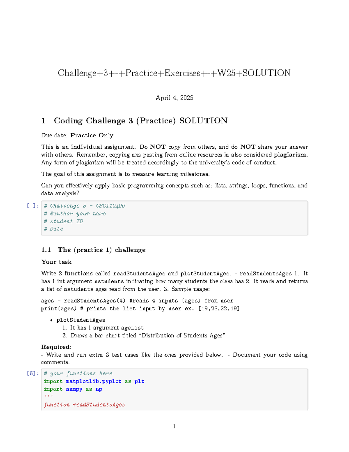 Challenge 3 - Practice Exercises - CSCI1040U - Solutions - Studocu