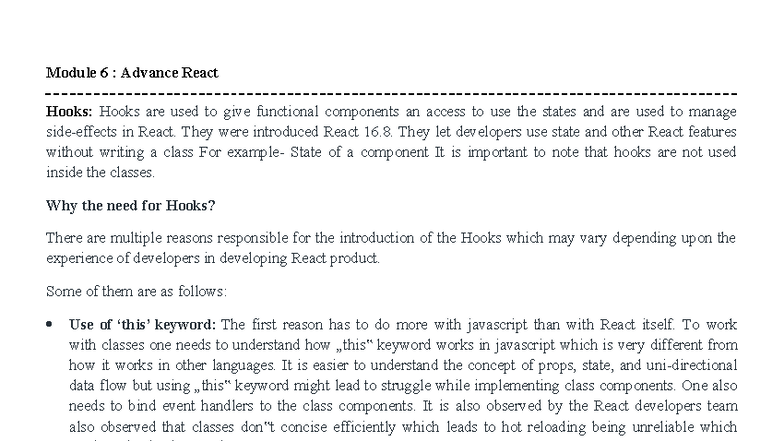 Module 6: Advanced React Hooks and Flux Architecture Notes - Studocu