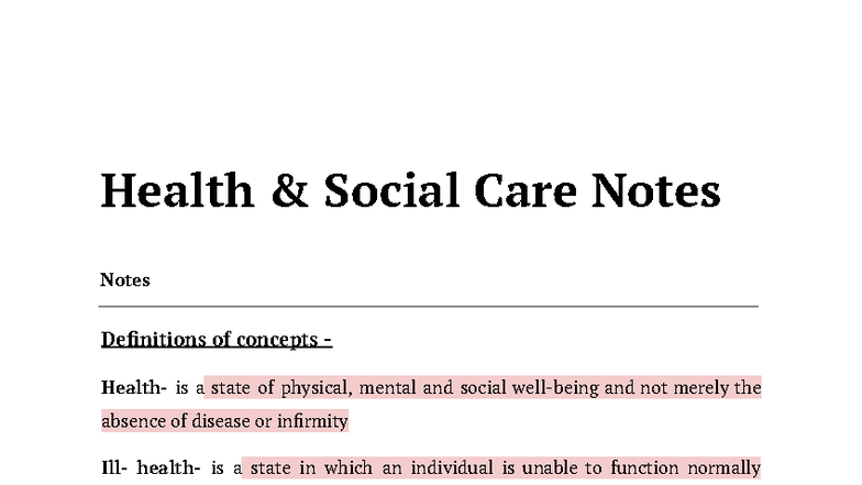 Health & Social Care Notes: Understanding Physical, Mental, and Social ...