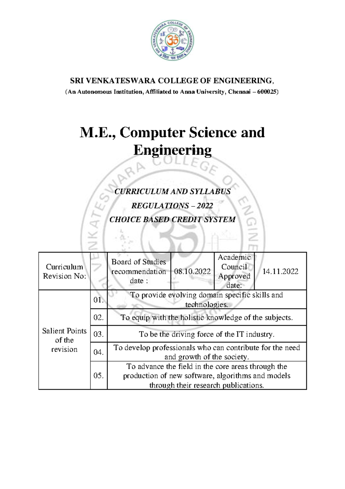 M.E. Computer Science & Engineering Curriculum & Syllabus 2022 - Studocu