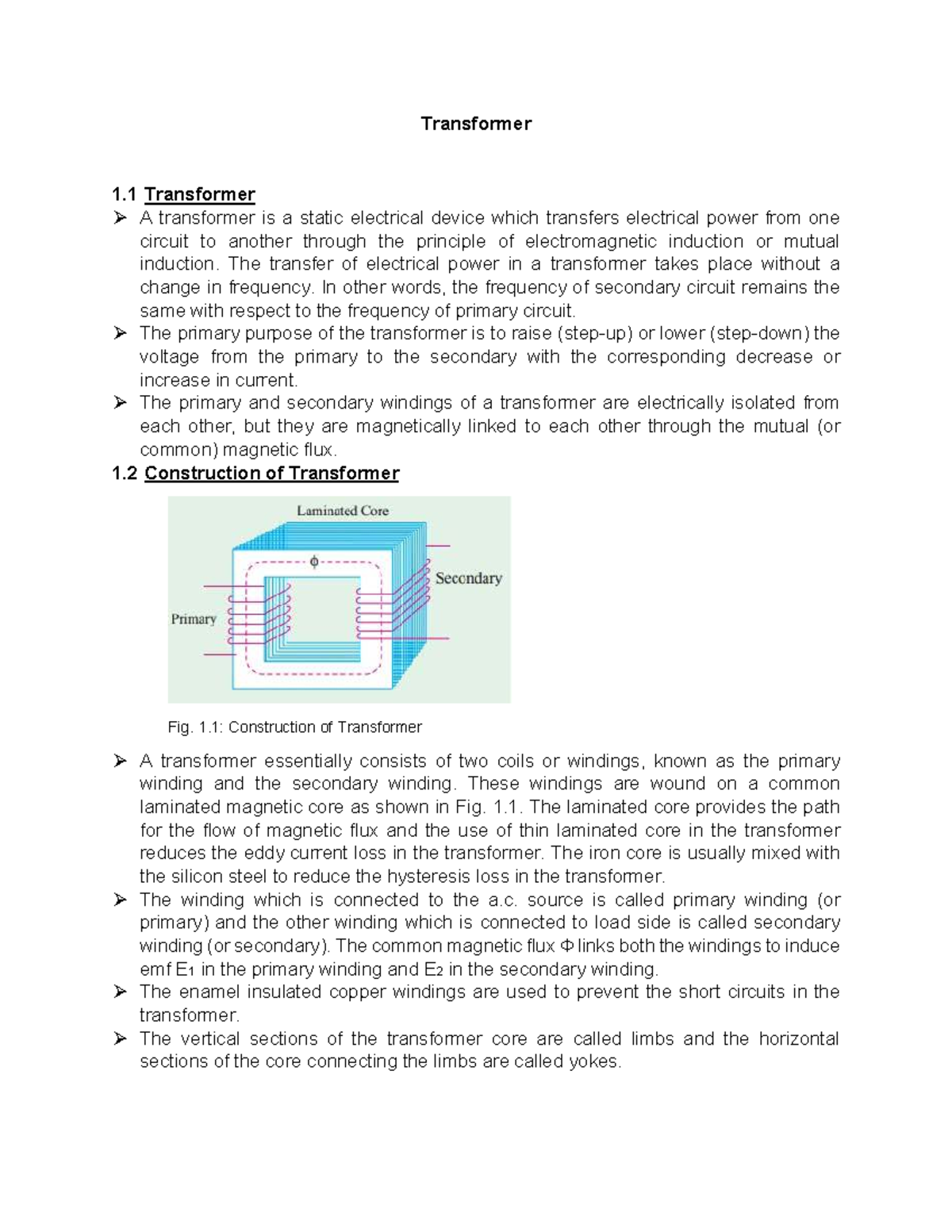Transformer Fundamentals: Principles, Construction, and Operation - Studocu