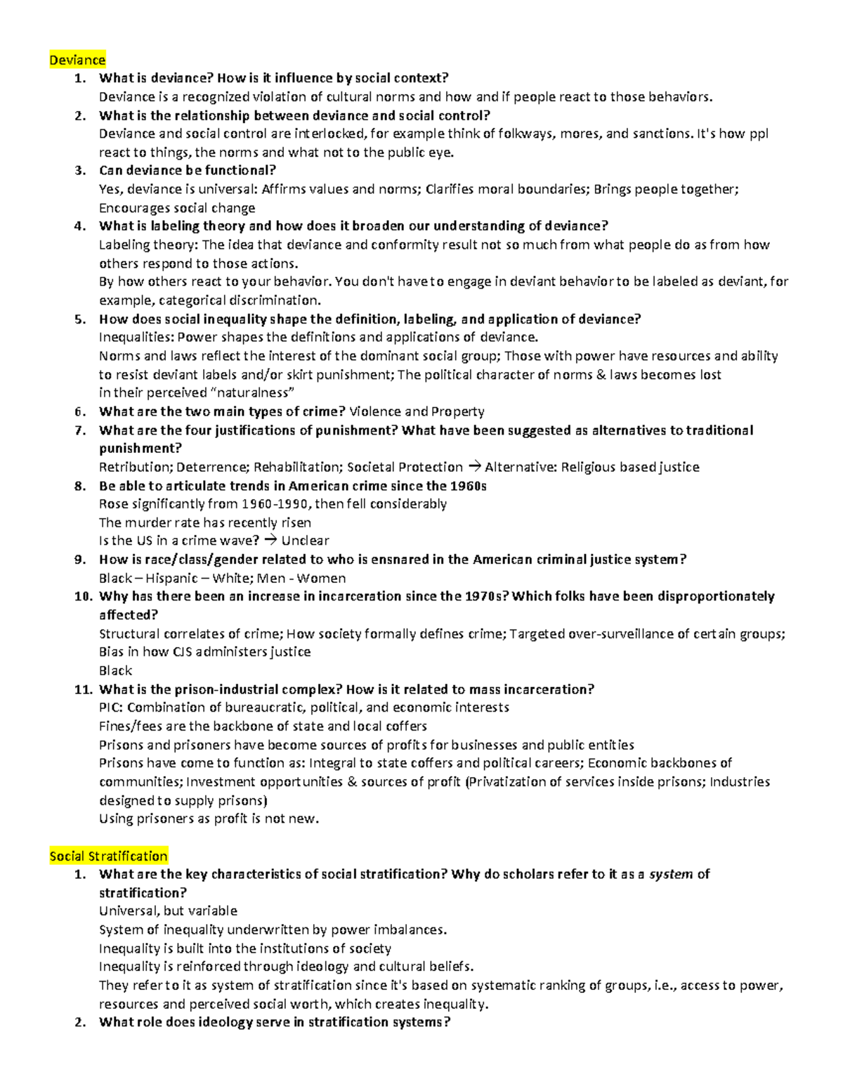 SOC-Final - Comprehensive Study Guide on Deviance and Social Inequality ...