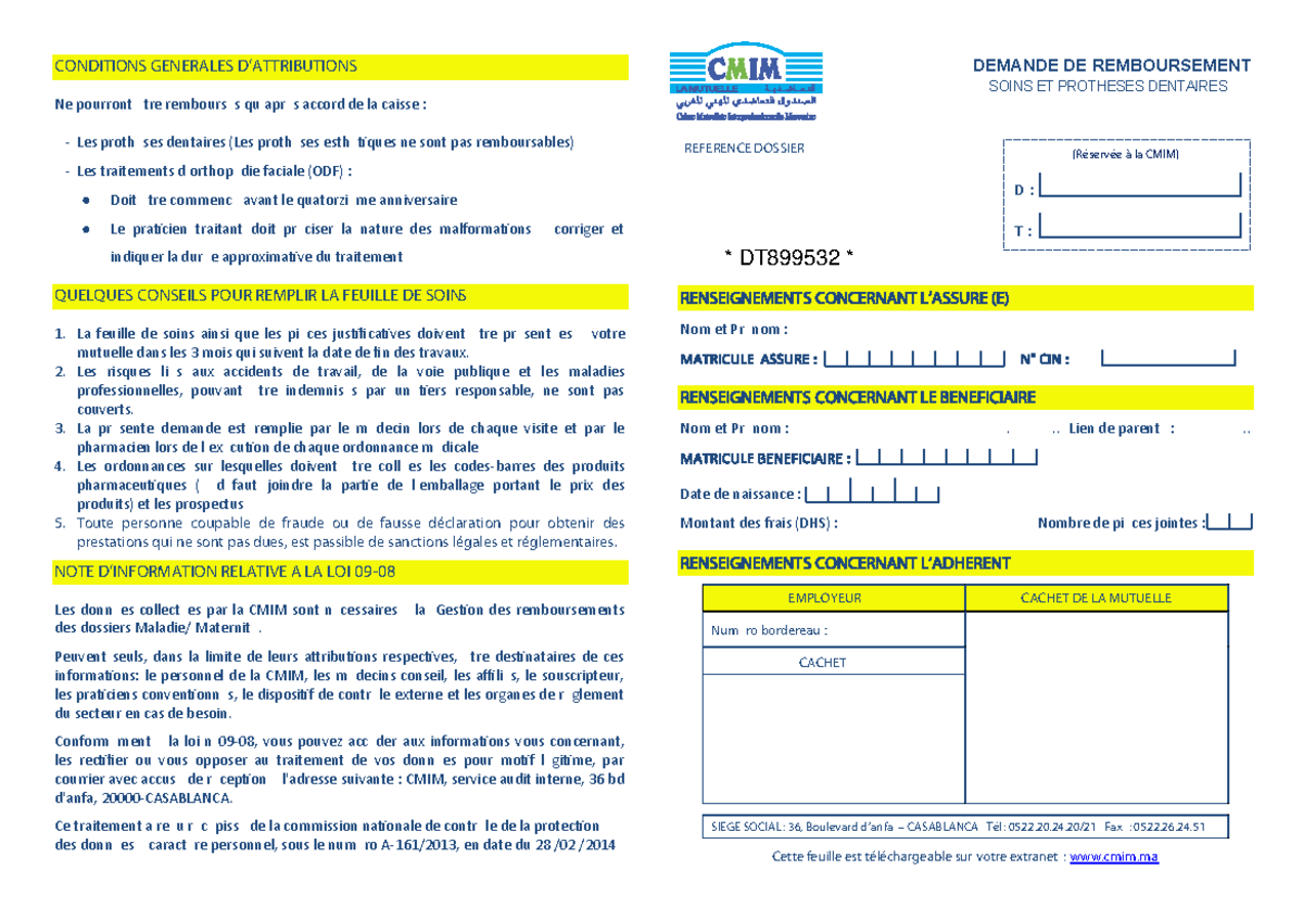feuille-de-soins-et-demande-de-remboursement-cmim-guide-studocu