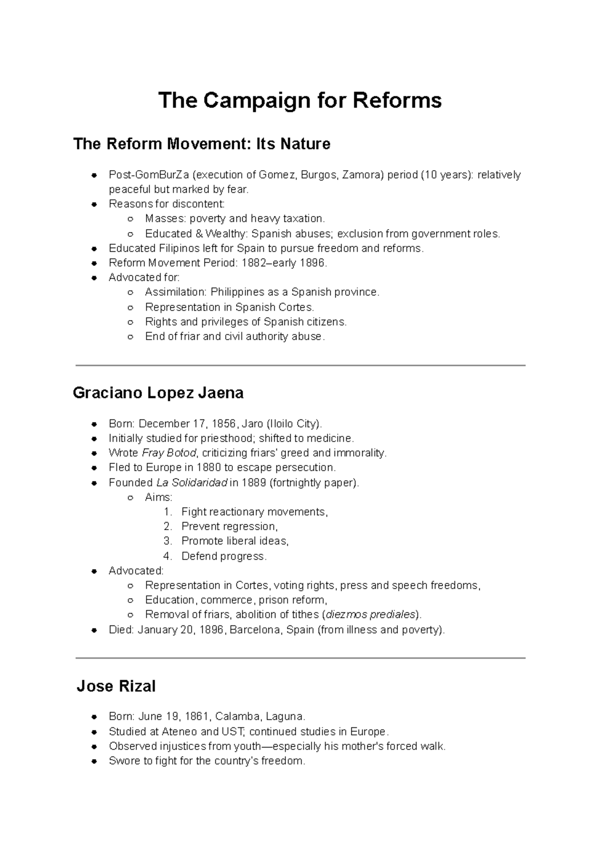 [RPH] The Reform Movement: Key Figures and Their Contributions - Studocu