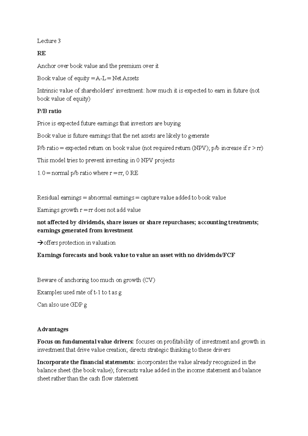 Class 3 - Week 3 Lecture Summary on Equity Valuation Concepts - Studocu
