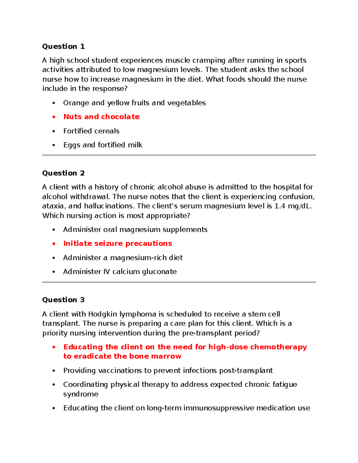 MDC2 Exam 1 - Nursing Interventions for Electrolyte Imbalances - Studocu