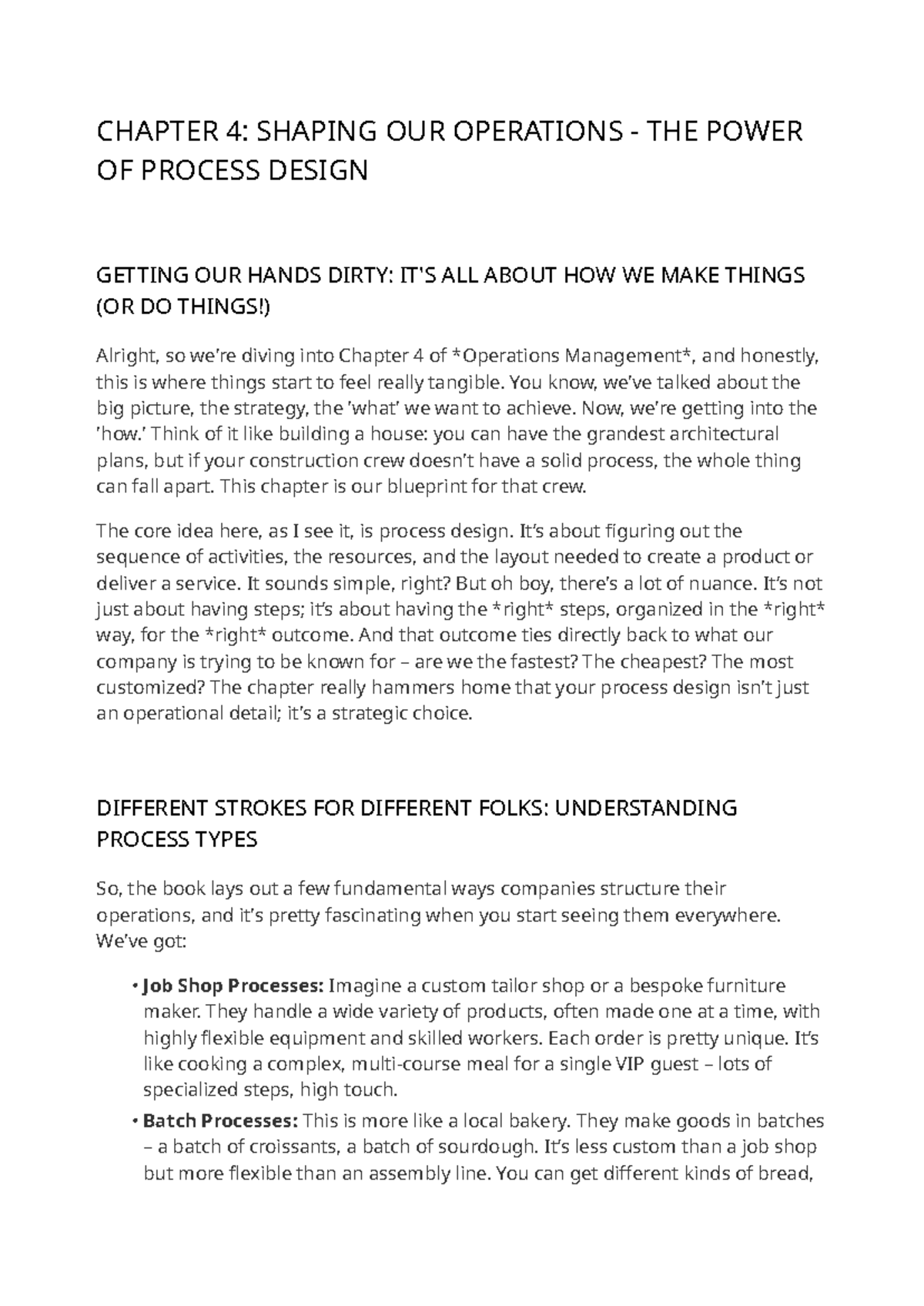 Operations Management (OM 101) Chapter 4: Process Design Insights - Studocu