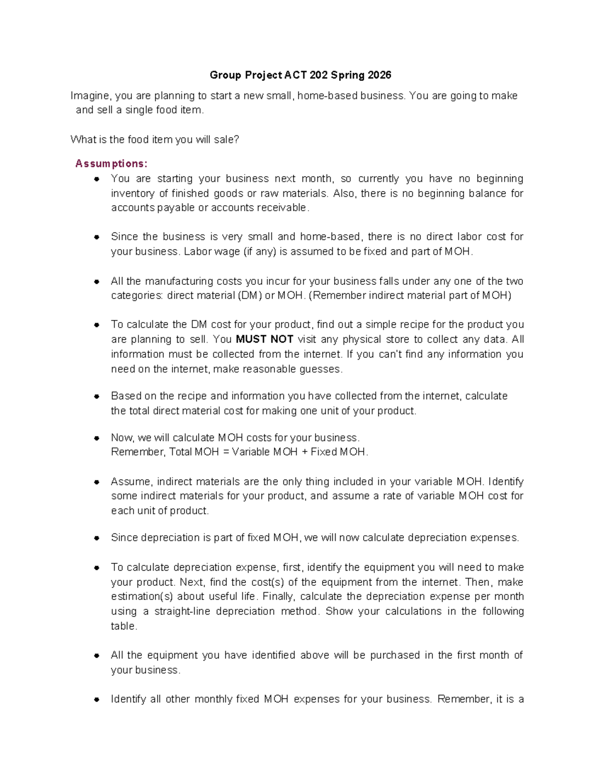 Group Project ACT 202: Business Cost Analysis for Food Item - Studocu