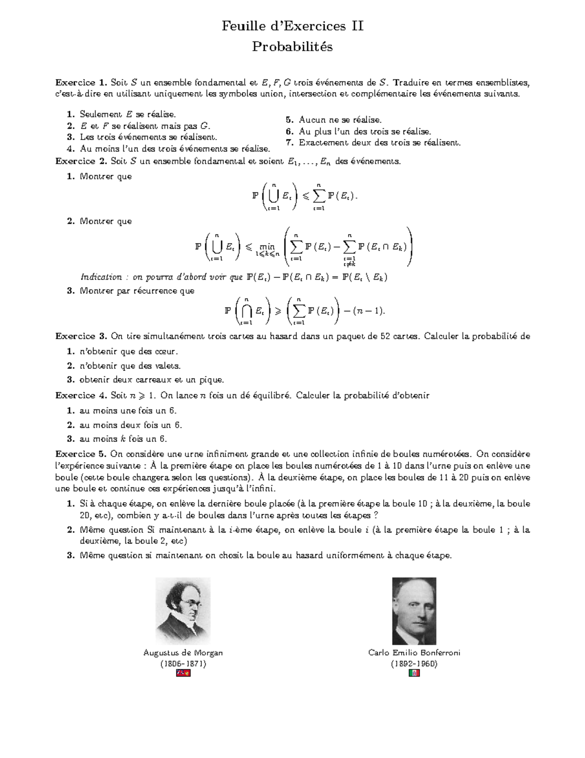 TP2 - weekly tutorial - Feuille d’Exercices II Probabilités Exercice 1 ...