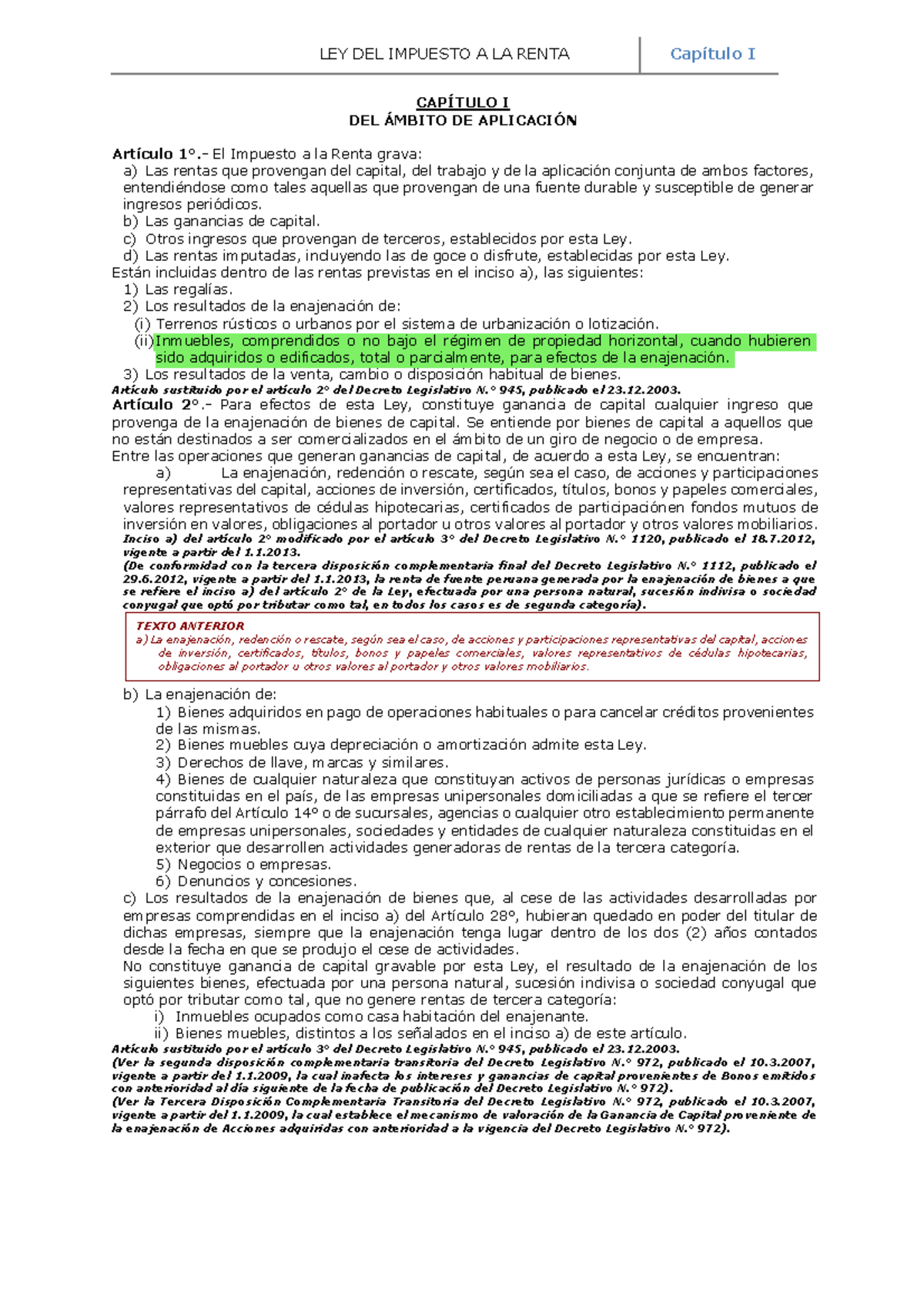 LEY DEL IMPUESTO A LA RENTA - Capítulo I: Ámbito de Aplicación 2025 ...