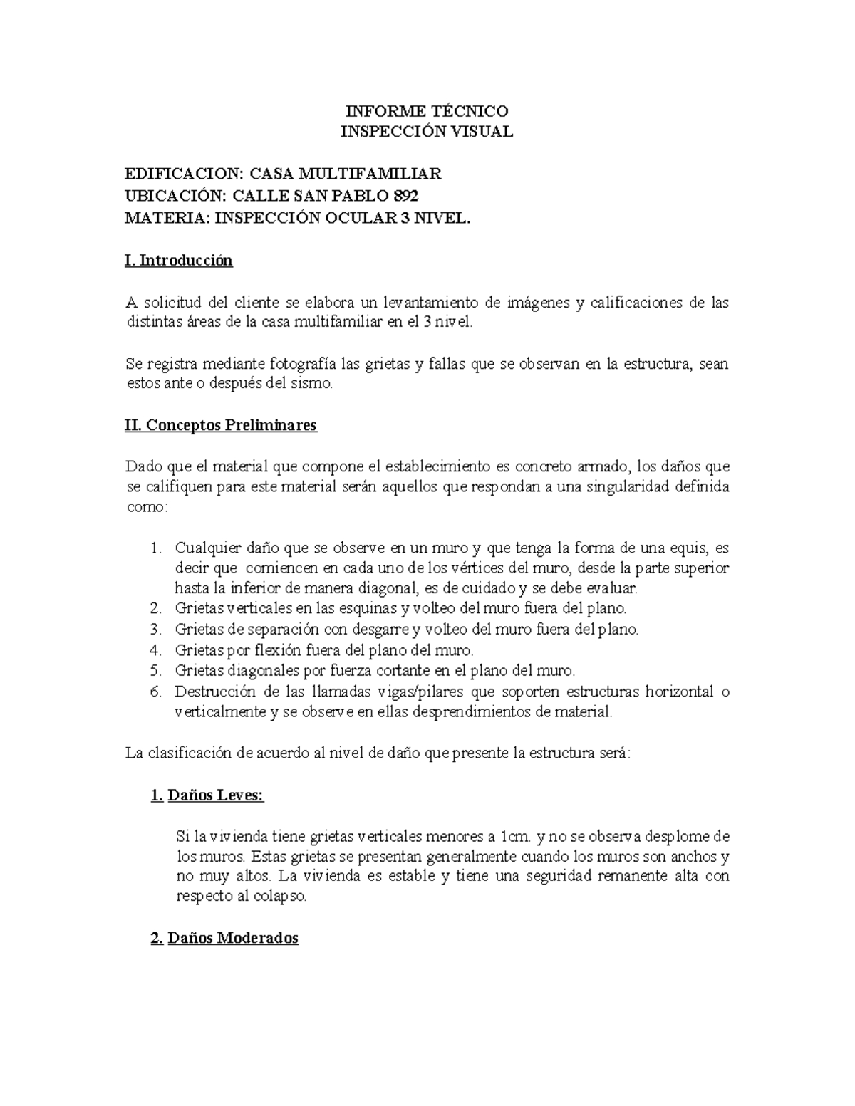 Informe Técnico de Inspección Visual: Casa Multifamiliar Calle San Pablo 892 - - Document Preview
