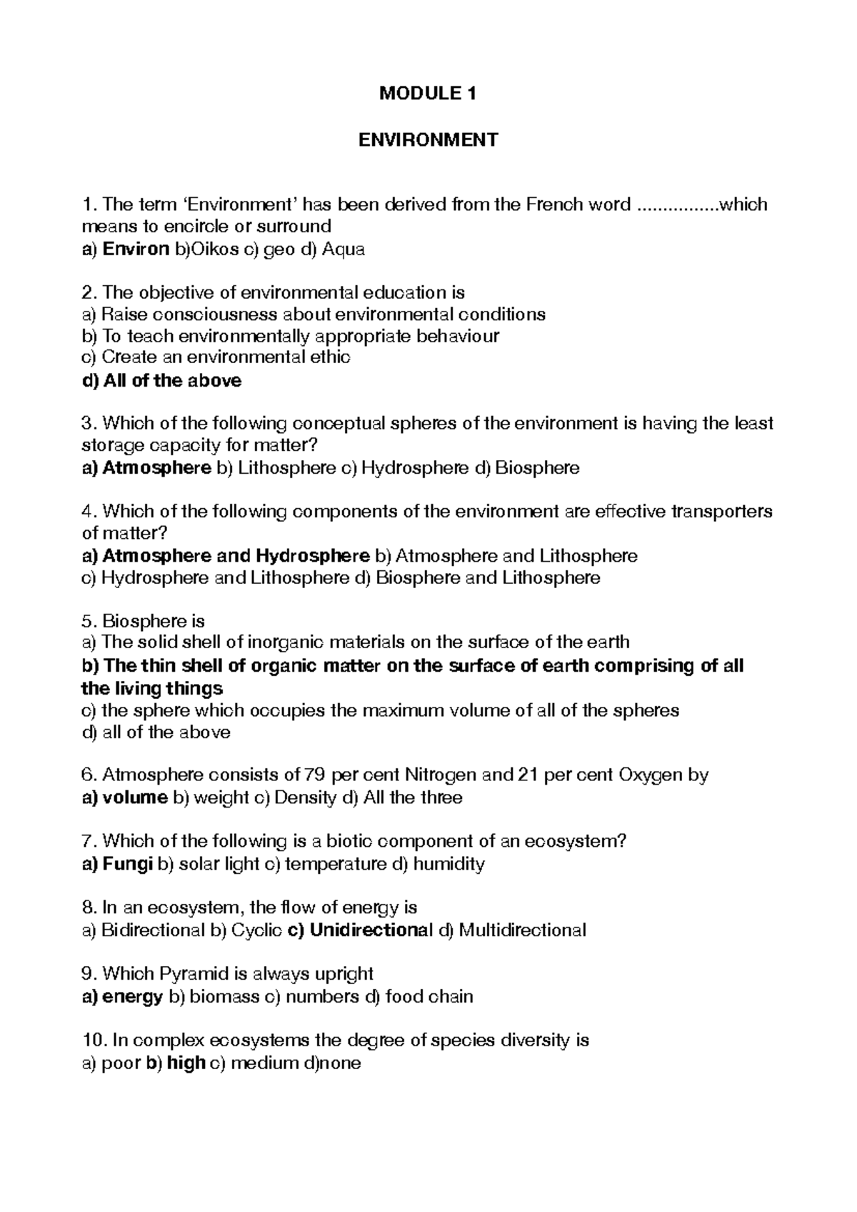 EVS Qbank: Module 1 & 2 Environmental Studies Notes - Studocu