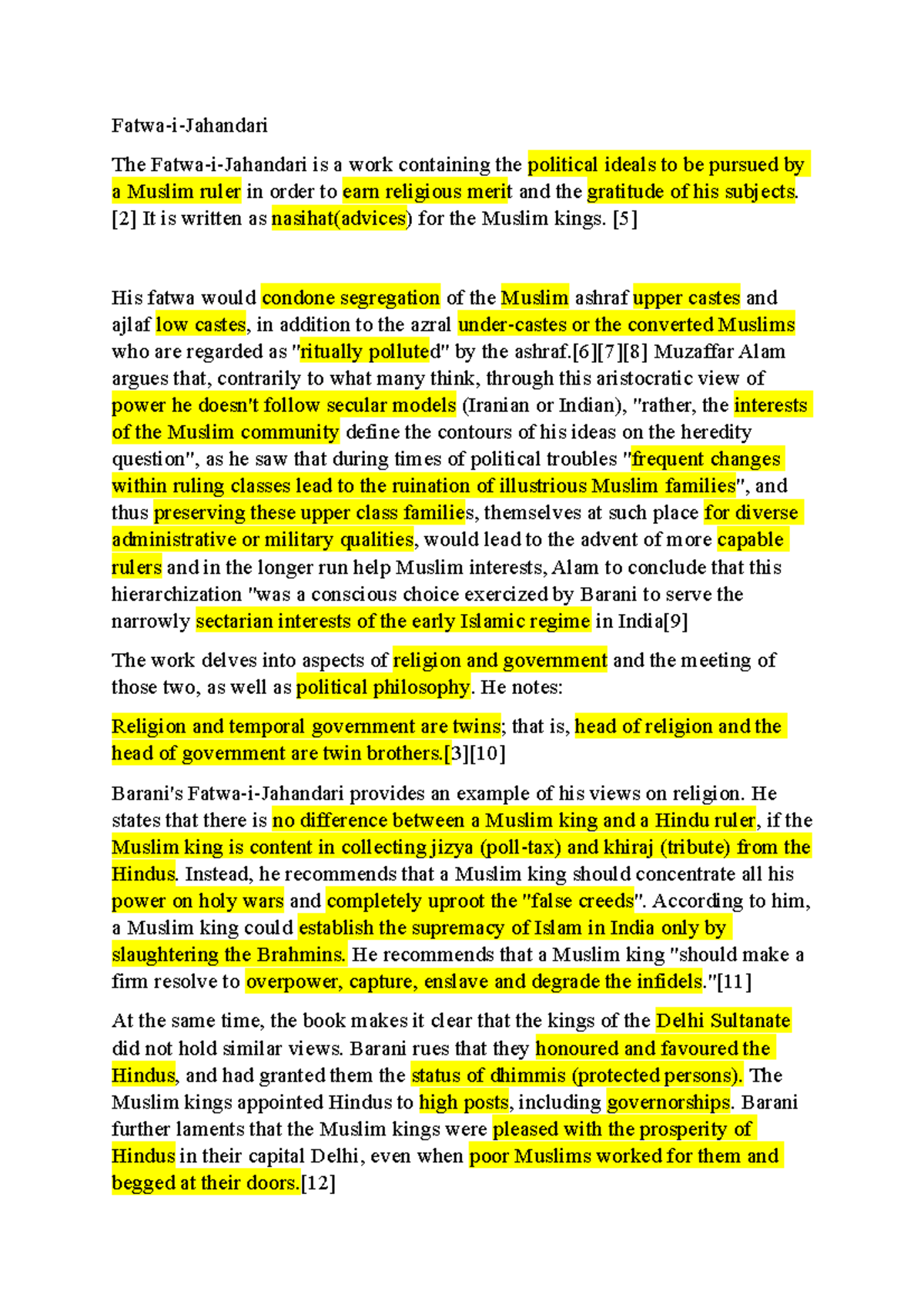 History of Fatwa-i-Jahandari and Tarikh-i-Firuz Shahi Essays - Document Preview