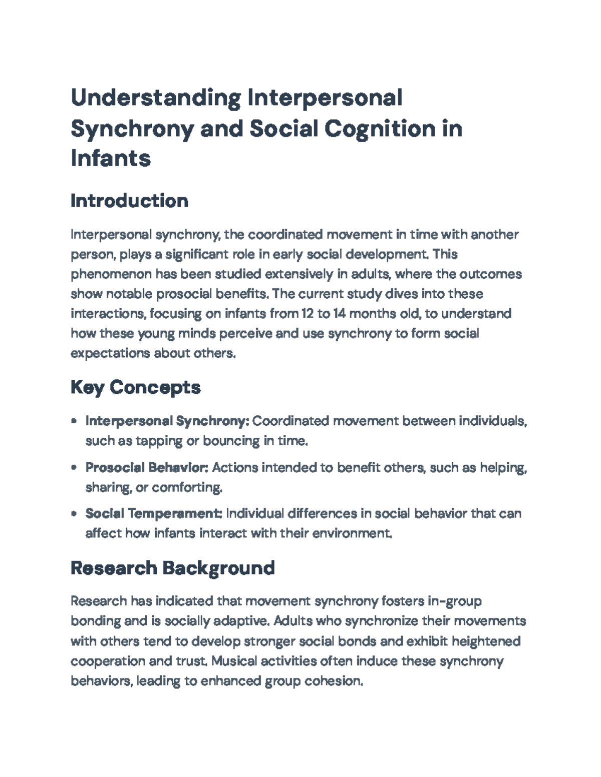 Understanding Interpersonal Synchrony and Social Cognition in Infants ...