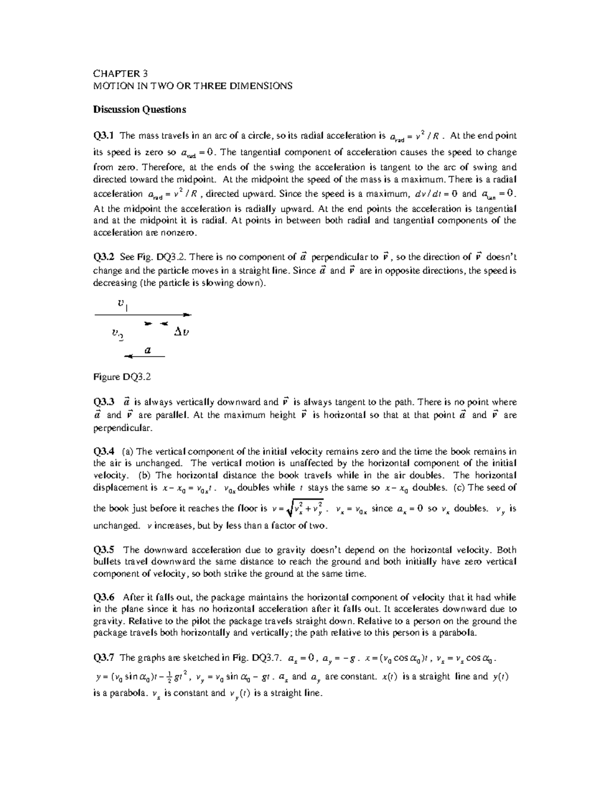 YF 14e CHAPTER 3 Motion in Two or Three Dimensions Discussion Qs ...