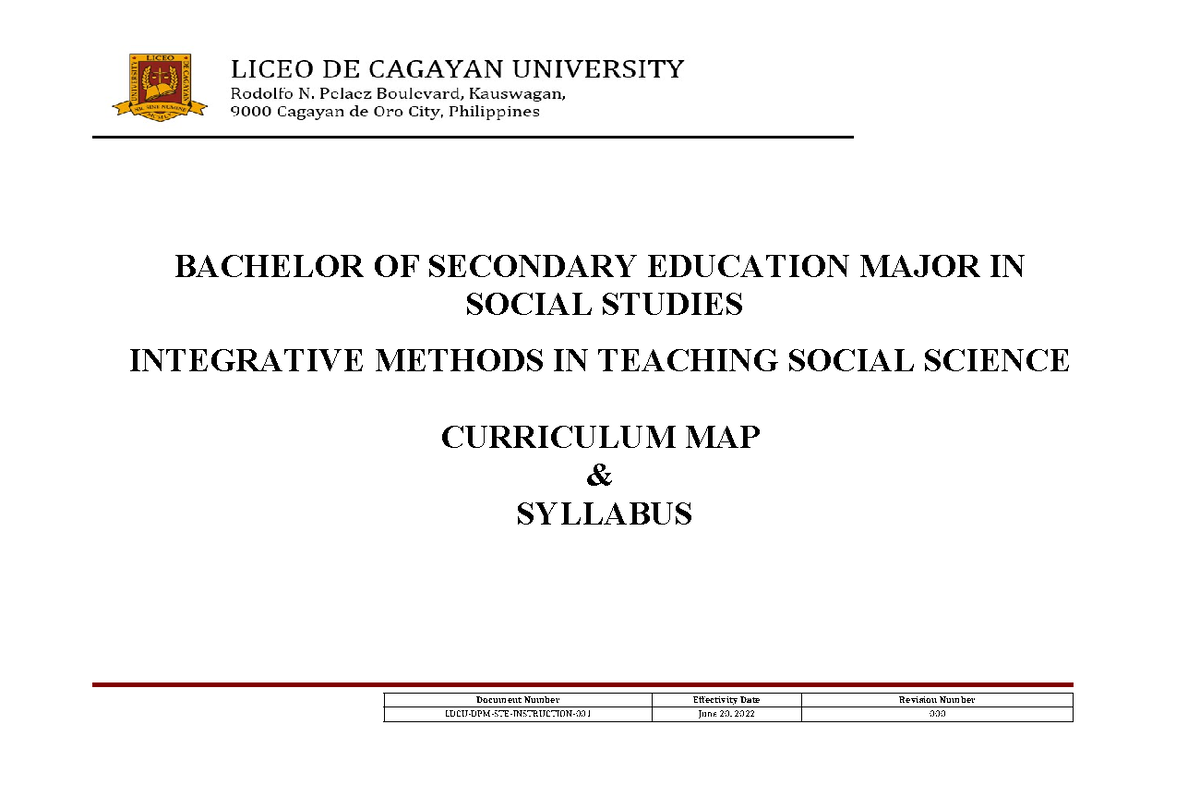 BSED-SSC-3216 Integrative Methods in Teaching Social Science Syllabus ...