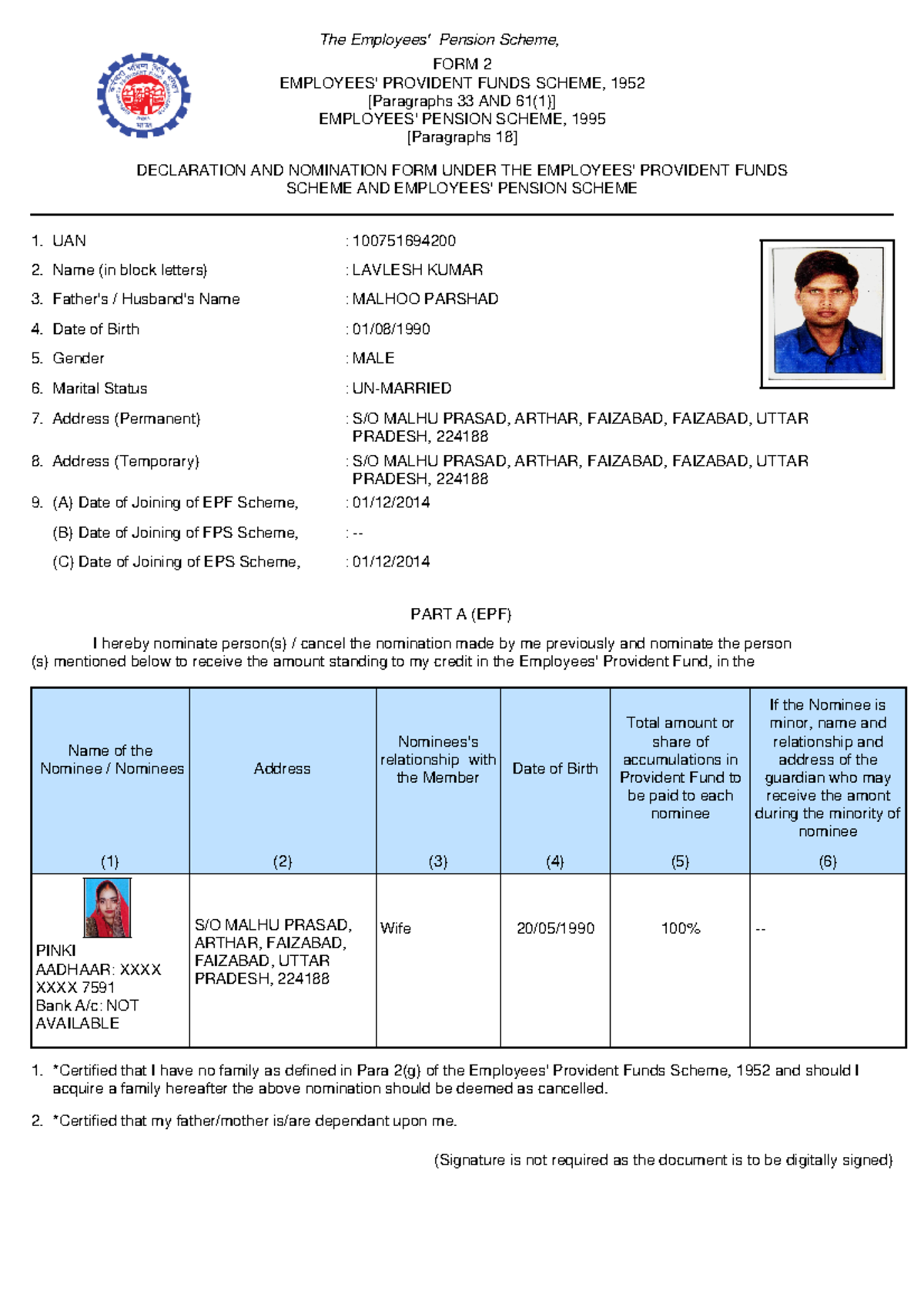 EPF & EPS Nomination Declaration Form - EPFO Guidelines - Studocu